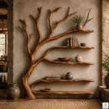 Handcrafted Natural Wood Tree Branch Bookshelf for Living Room