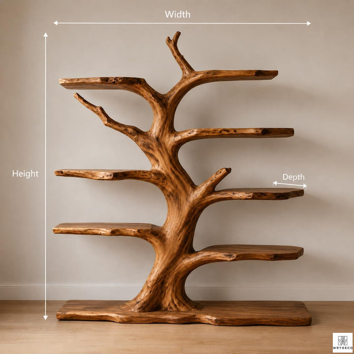 Modern Organic Solid Wood Tree Branch Bookshelf for Home