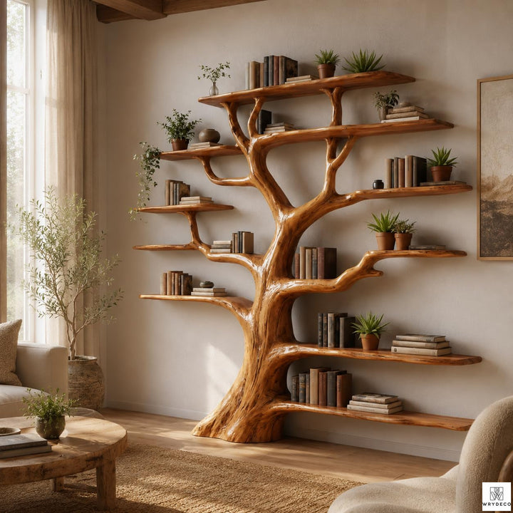 Luxury Live Edge Natural Wood Tree Branch Bookshelf