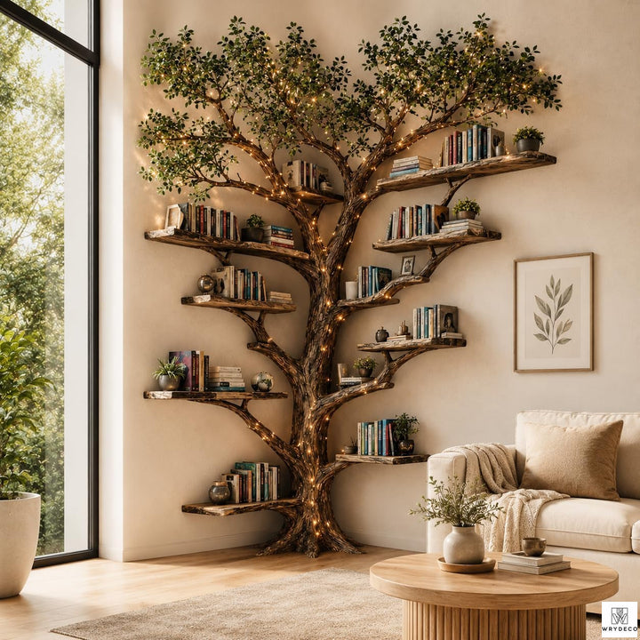 Handcrafted Natural Wood Corner Tree Branch Bookshelf