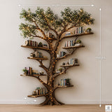 Wall-Spanning Natural Wood Corner Tree Bookshelf