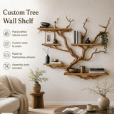 Handcrafted 5-Tier Wood Tree Branch Floating Bookshelf