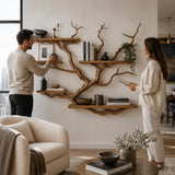 Handcrafted 5-Tier Wood Tree Branch Floating Bookshelf