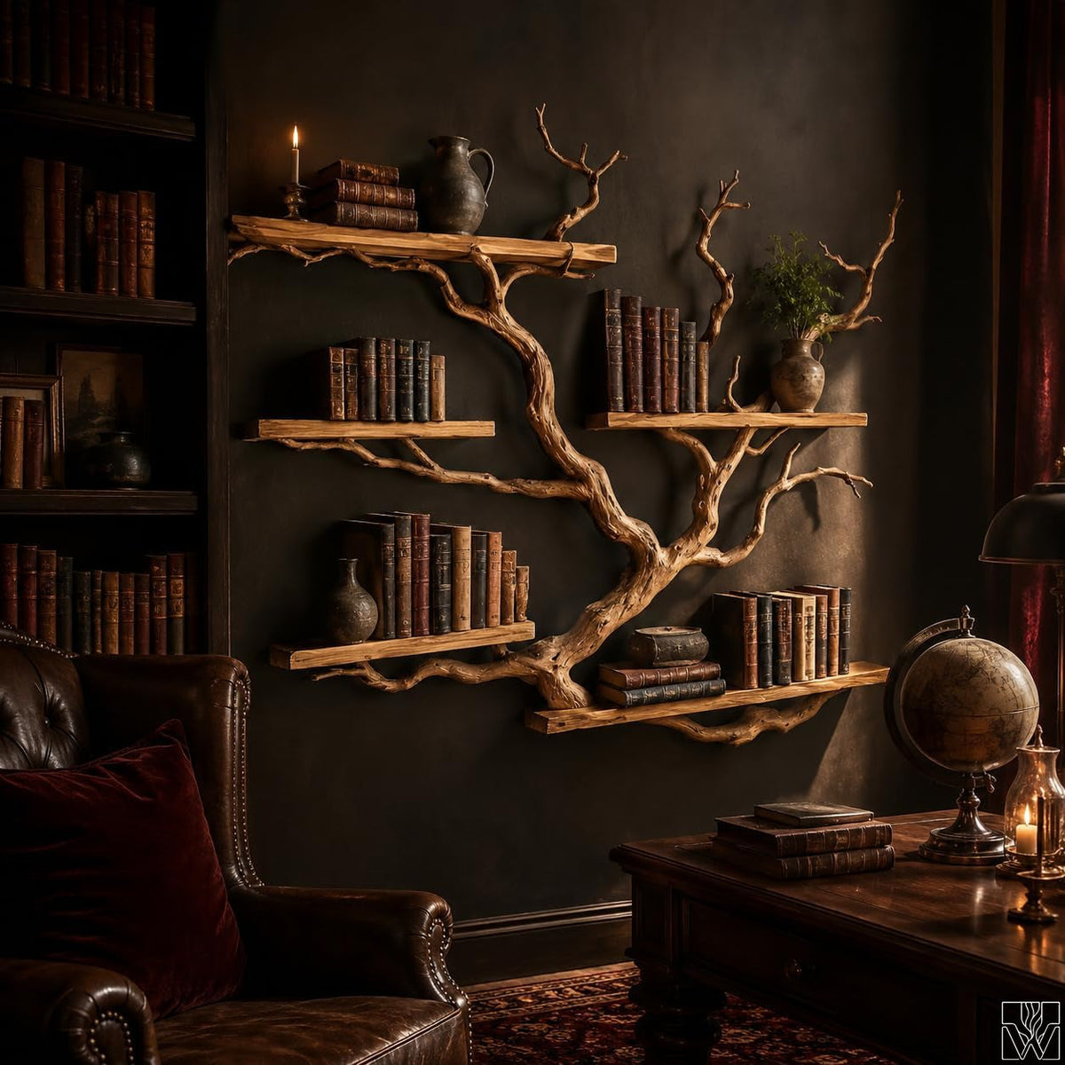 Handcrafted 5-Tier Wood Tree Branch Floating Bookshelf