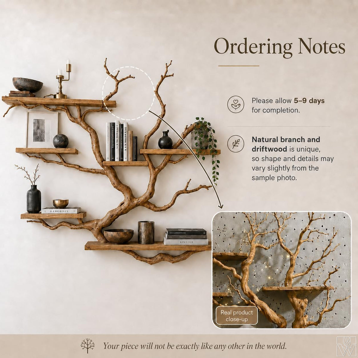 Handcrafted Live Edge Tree Branch Bookshelf with Bench
