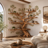Handcrafted Natural Wood Corner Tree Shelf Bookshelf