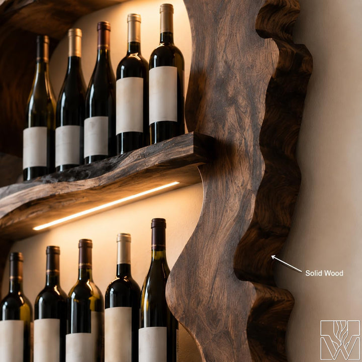 Wall Mounted Solid Wood Wine Rack with Glass Storage Bar Shelf