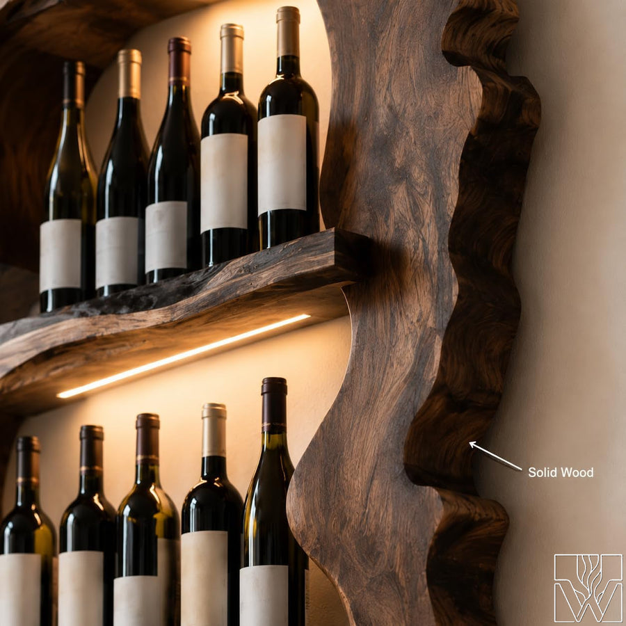 Wall Mounted Solid Wood Wine Rack with Glass Storage Bar Shelf