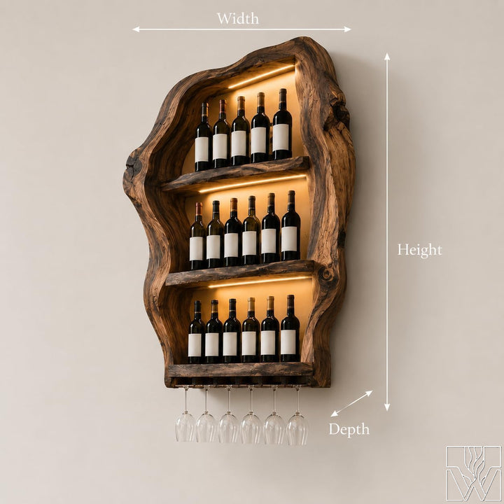 Wall Mounted Solid Wood Wine Rack with Glass Storage Bar Shelf