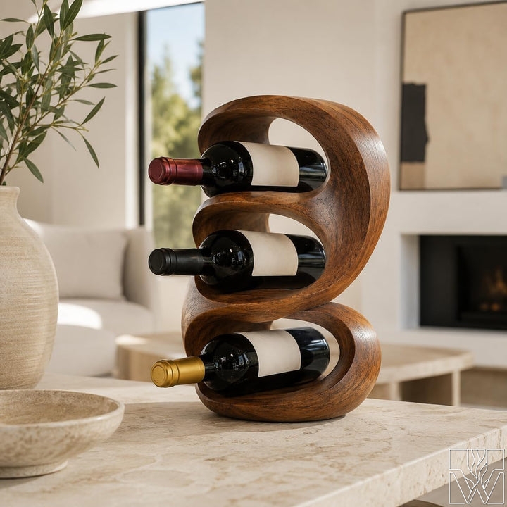 Rustic Wine Rack for Kitchen Island, Wooden Bottle Holder