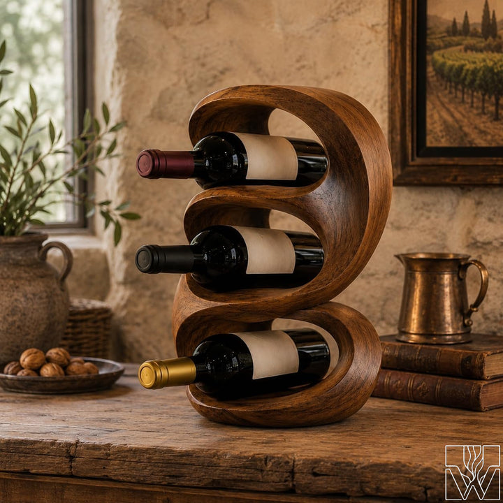 Rustic Wine Rack for Kitchen Island, Wooden Bottle Holder