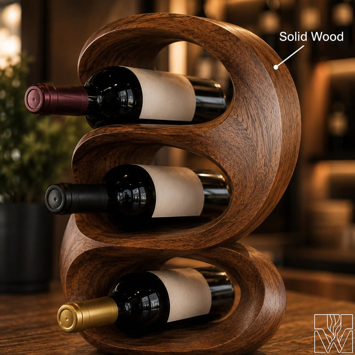 Rustic Wine Rack for Kitchen Island, Wooden Bottle Holder