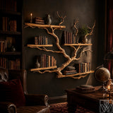 Rustic Tree Branch Bookshelf 5-Tier Wall Mounted Natural Wood Shelf