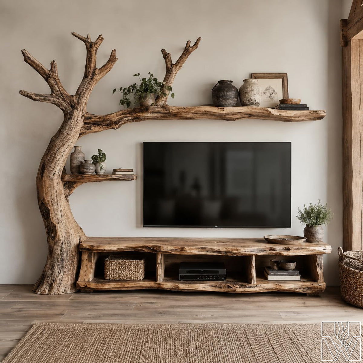 Handcrafted Natural Wood Tree Branch Floating Shelf