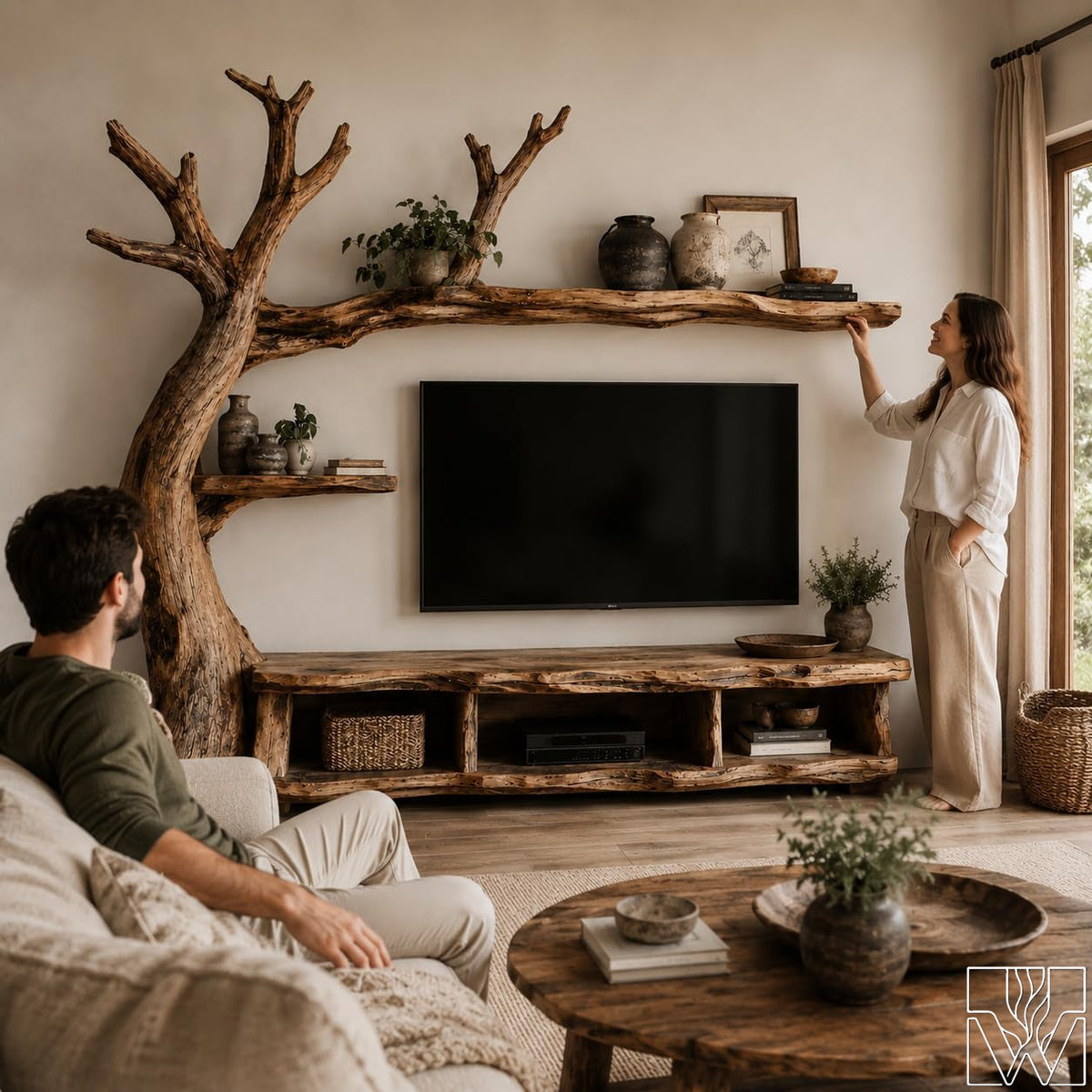 Handcrafted Natural Wood Tree Branch Floating Shelf