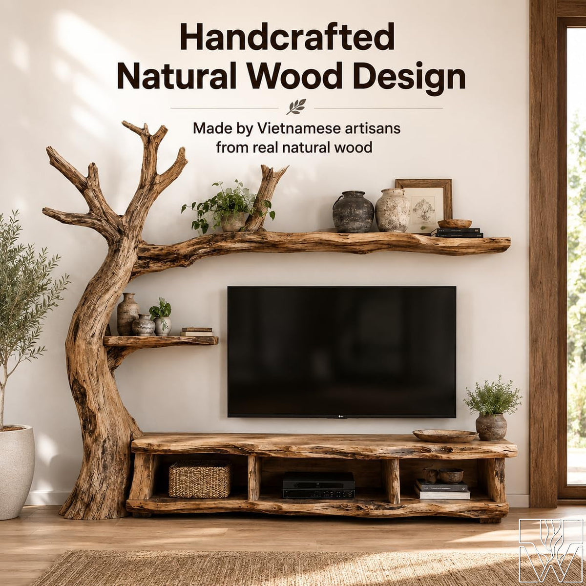 Handcrafted Natural Wood Tree Branch Floating Shelf