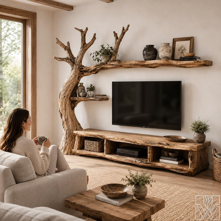 Handcrafted Natural Wood Tree Branch Floating Shelf