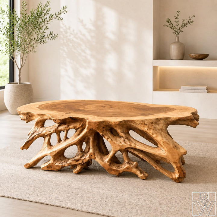 Handcrafted Live Edge Natural Wood Root Coffee Table