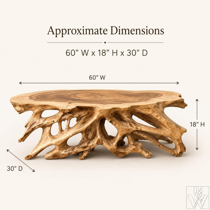 Handcrafted Live Edge Natural Wood Root Coffee Table
