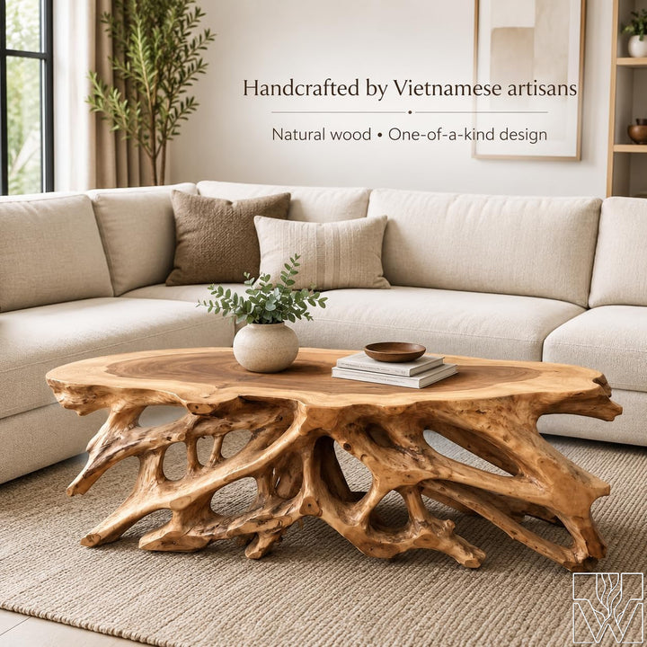 Handcrafted Live Edge Natural Wood Root Coffee Table