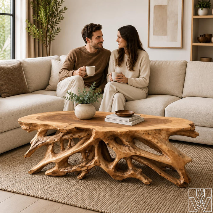 Handcrafted Live Edge Natural Wood Root Coffee Table
