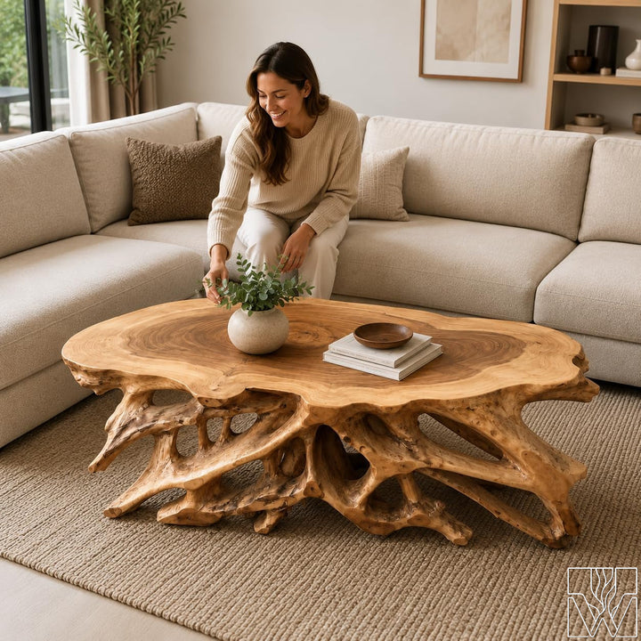 Handcrafted Live Edge Natural Wood Root Coffee Table