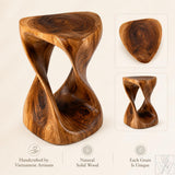 Hand-Carved Solid Wood Twisted End Table & Accent Stool