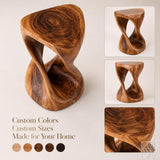 Hand-Carved Solid Wood Twisted End Table & Accent Stool