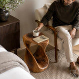 Hand-Carved Solid Wood Twisted End Table & Accent Stool