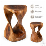 Hand-Carved Solid Wood Twisted End Table & Accent Stool
