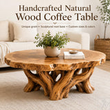 Handcrafted Live Edge Root Wood Coffee Table with Sculptural Base
