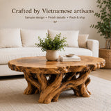 Handcrafted Live Edge Root Wood Coffee Table with Sculptural Base