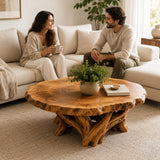 Handcrafted Live Edge Root Wood Coffee Table with Sculptural Base