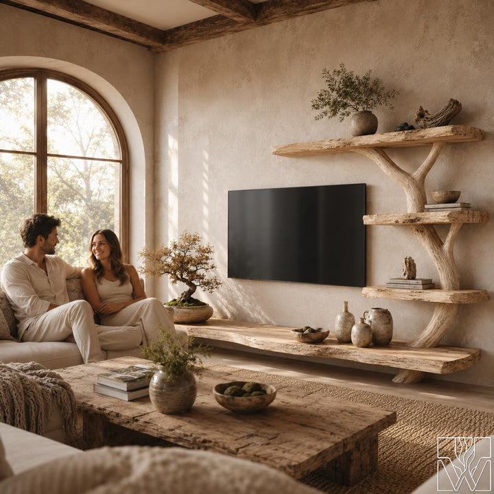 Wabi-Sabi Solid Wood Tree Branch Floating TV Stand