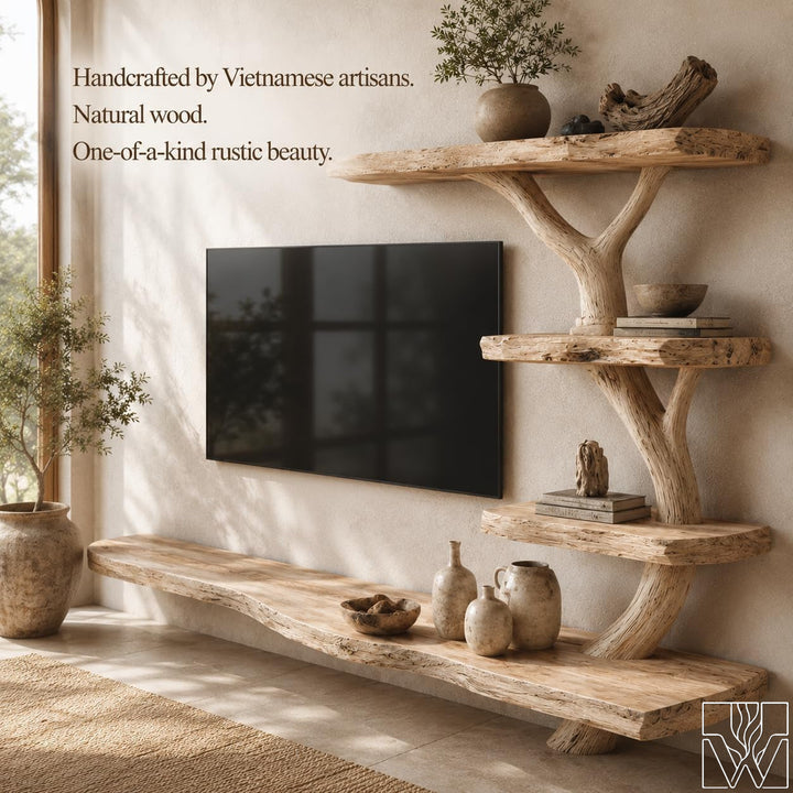 Wabi-Sabi Solid Wood Tree Branch Floating TV Stand