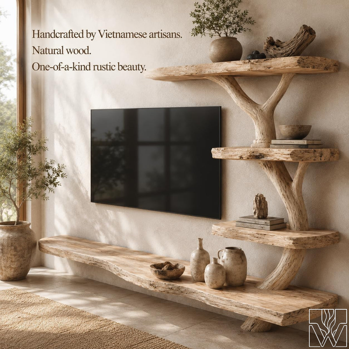 Wabi-Sabi Solid Wood Tree Branch Floating TV Stand