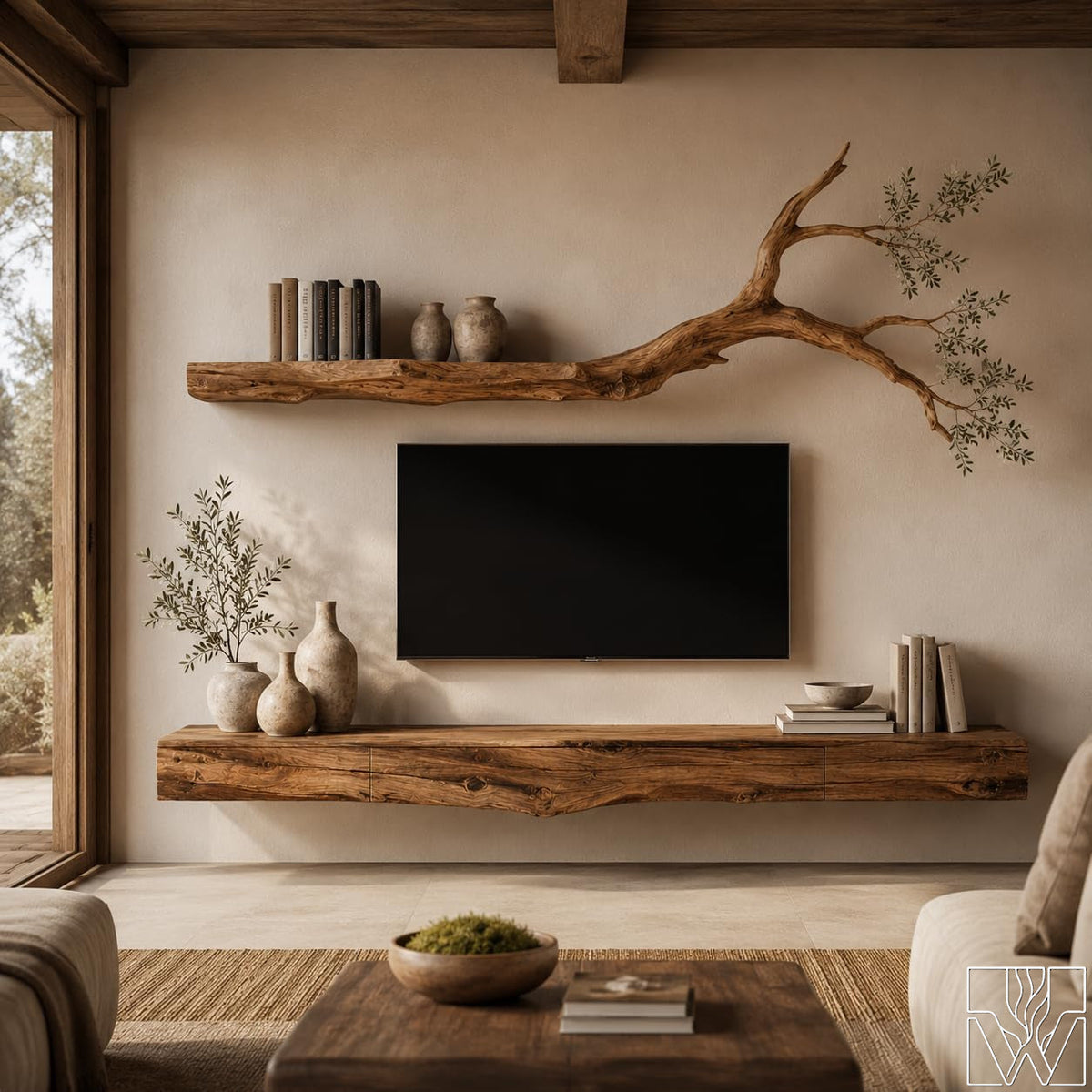 Wabi-Sabi Solid Wood Tree Branch Floating TV Stand