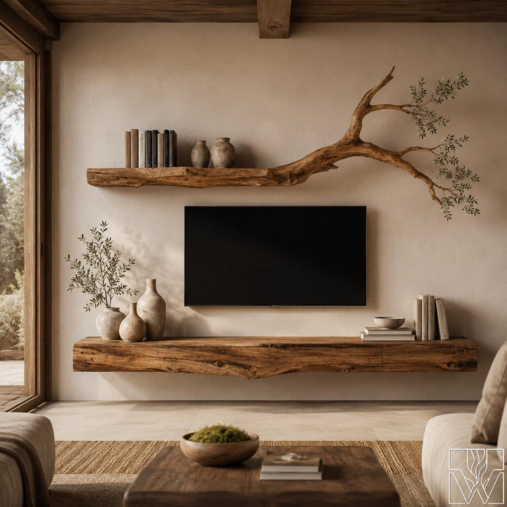 Wabi-Sabi Solid Wood Tree Branch Floating TV Stand