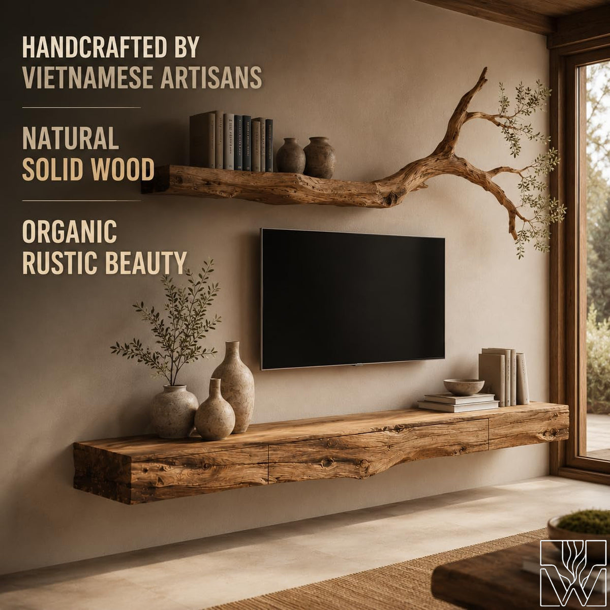 Wabi-Sabi Solid Wood Tree Branch Floating TV Stand