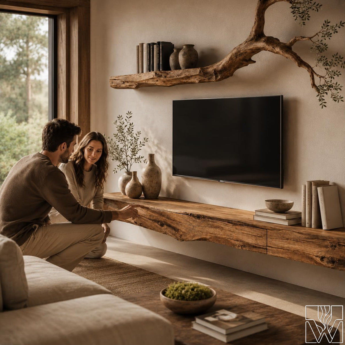 Wabi-Sabi Solid Wood Tree Branch Floating TV Stand
