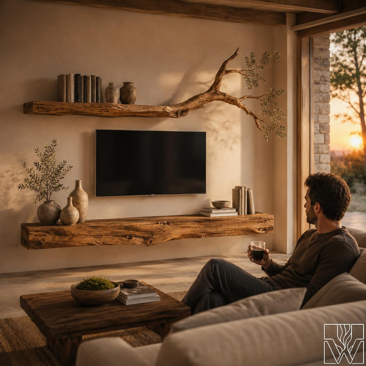 Wabi-Sabi Solid Wood Tree Branch Floating TV Stand