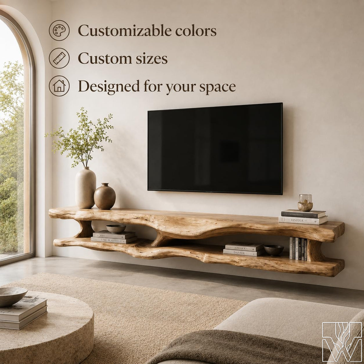 Wabi-Sabi Solid Wood Floating Tree Branch TV Stand
