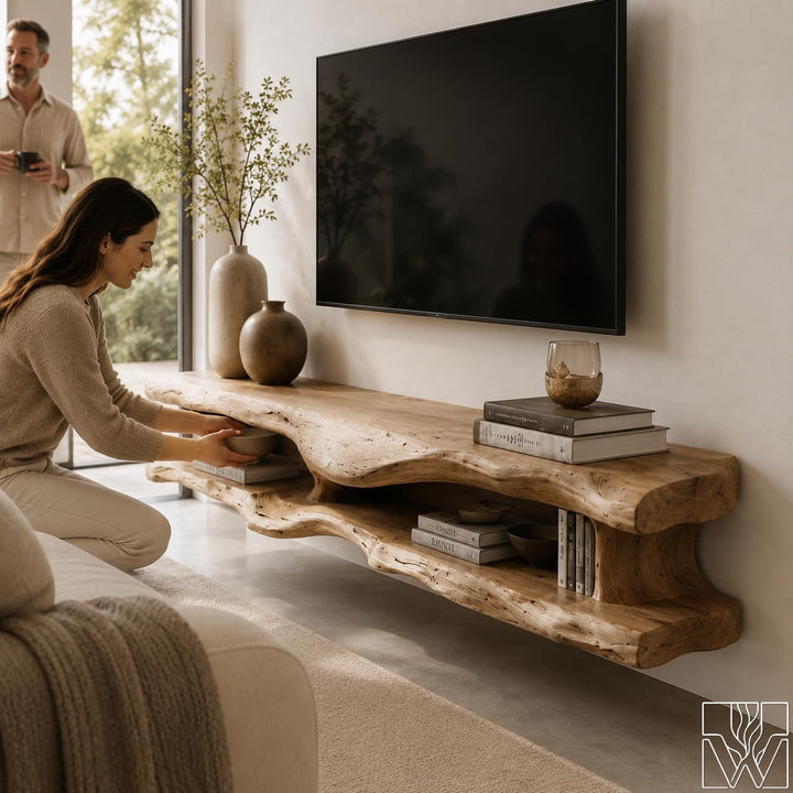 Wabi-Sabi Solid Wood Floating Tree Branch TV Stand