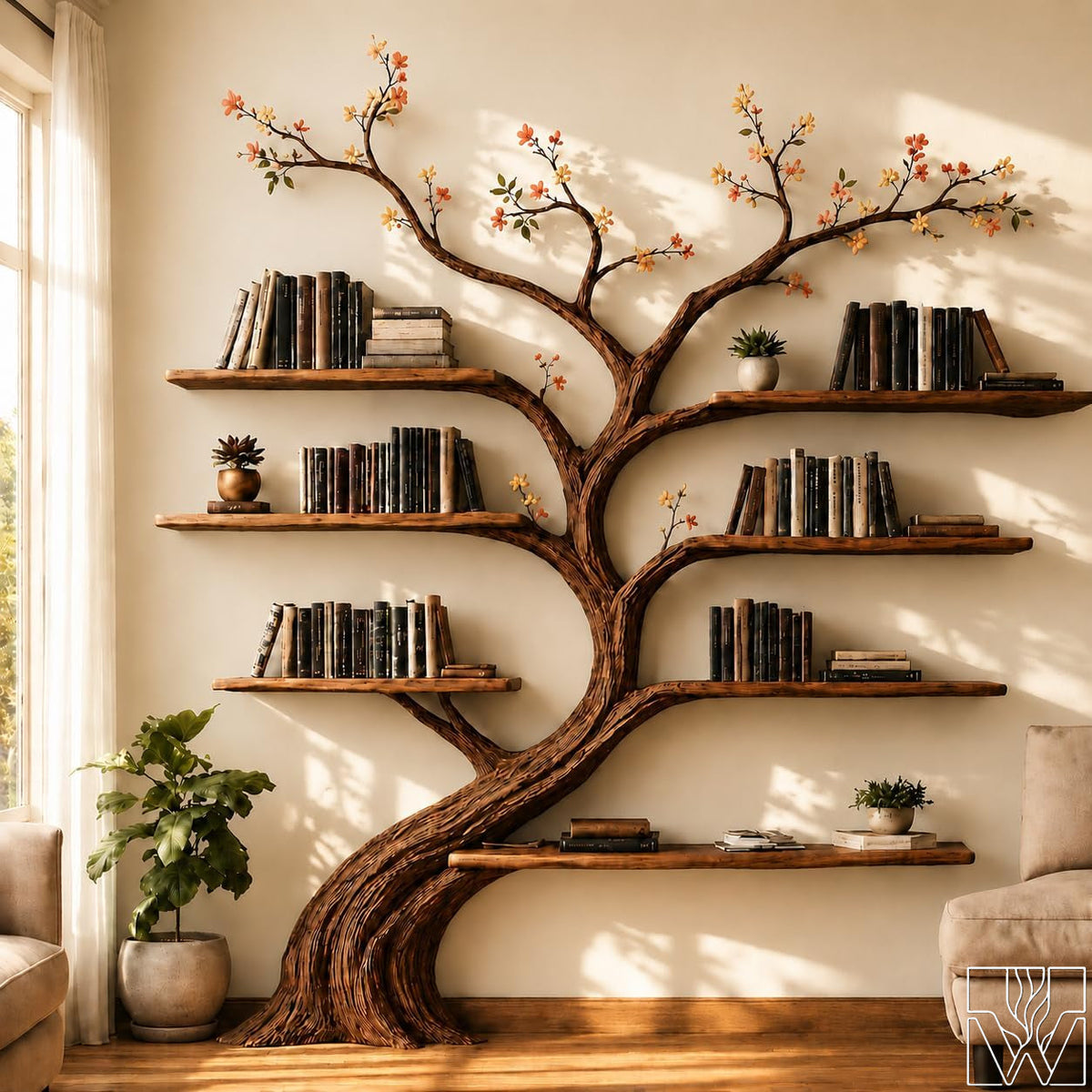 Handcrafted Natural Wood Tree Branch Display Shelf