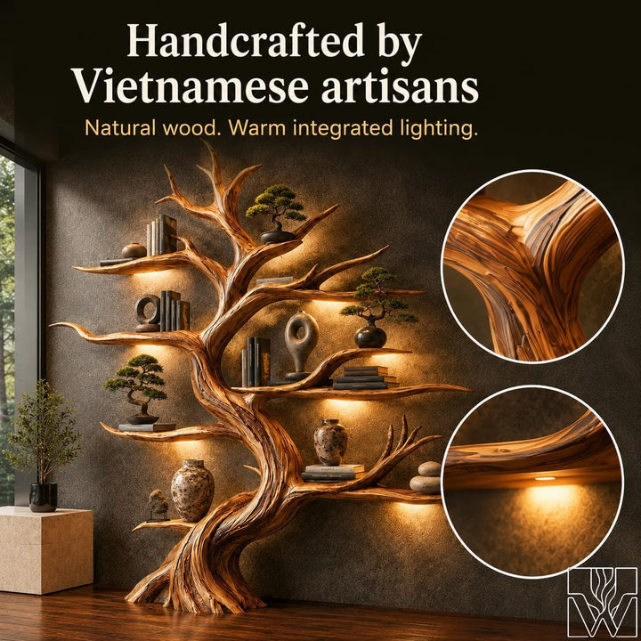 Handcrafted Live Edge Tree Branch Bookshelf with Multi-Tier Storage