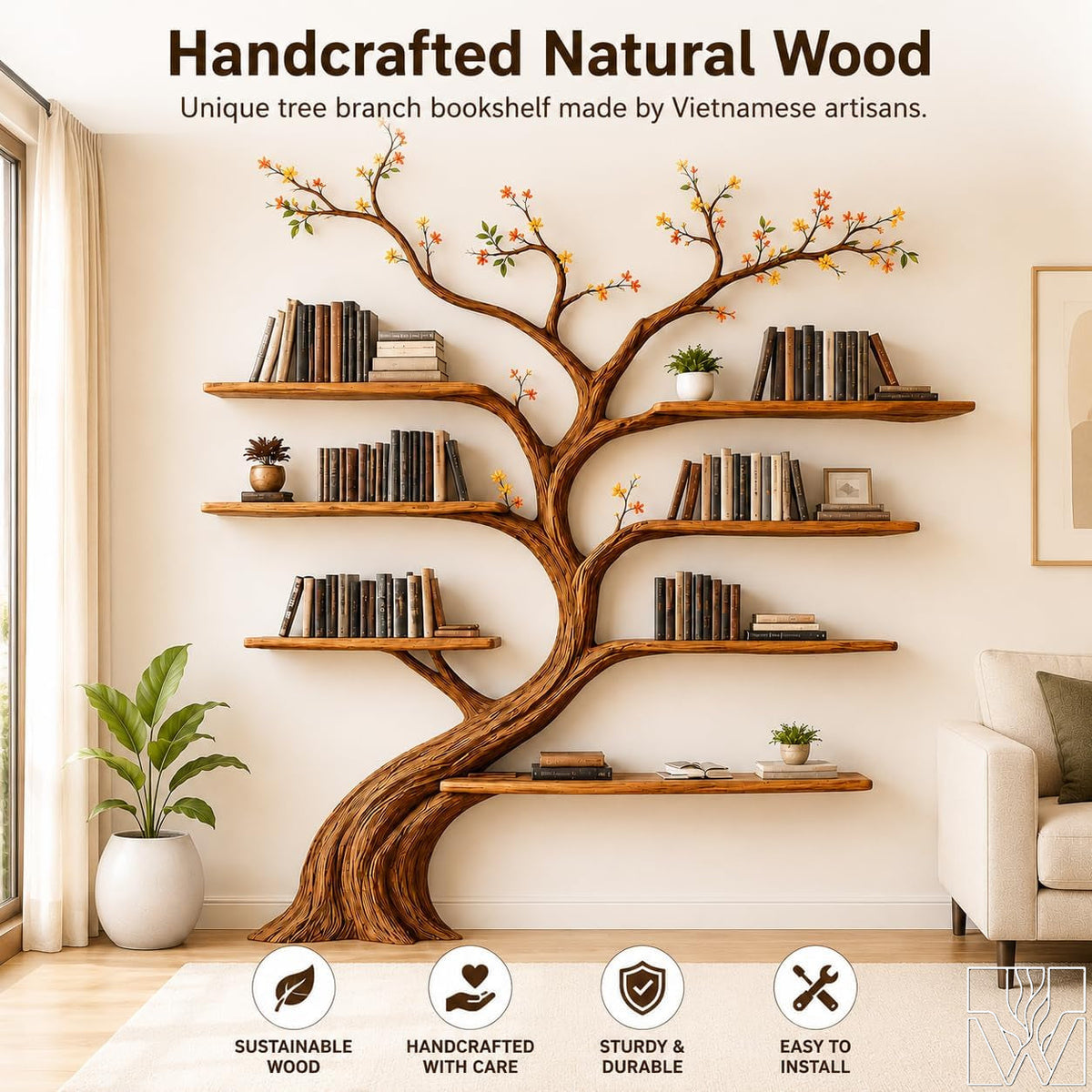 Handcrafted Natural Wood Tree Branch Display Shelf