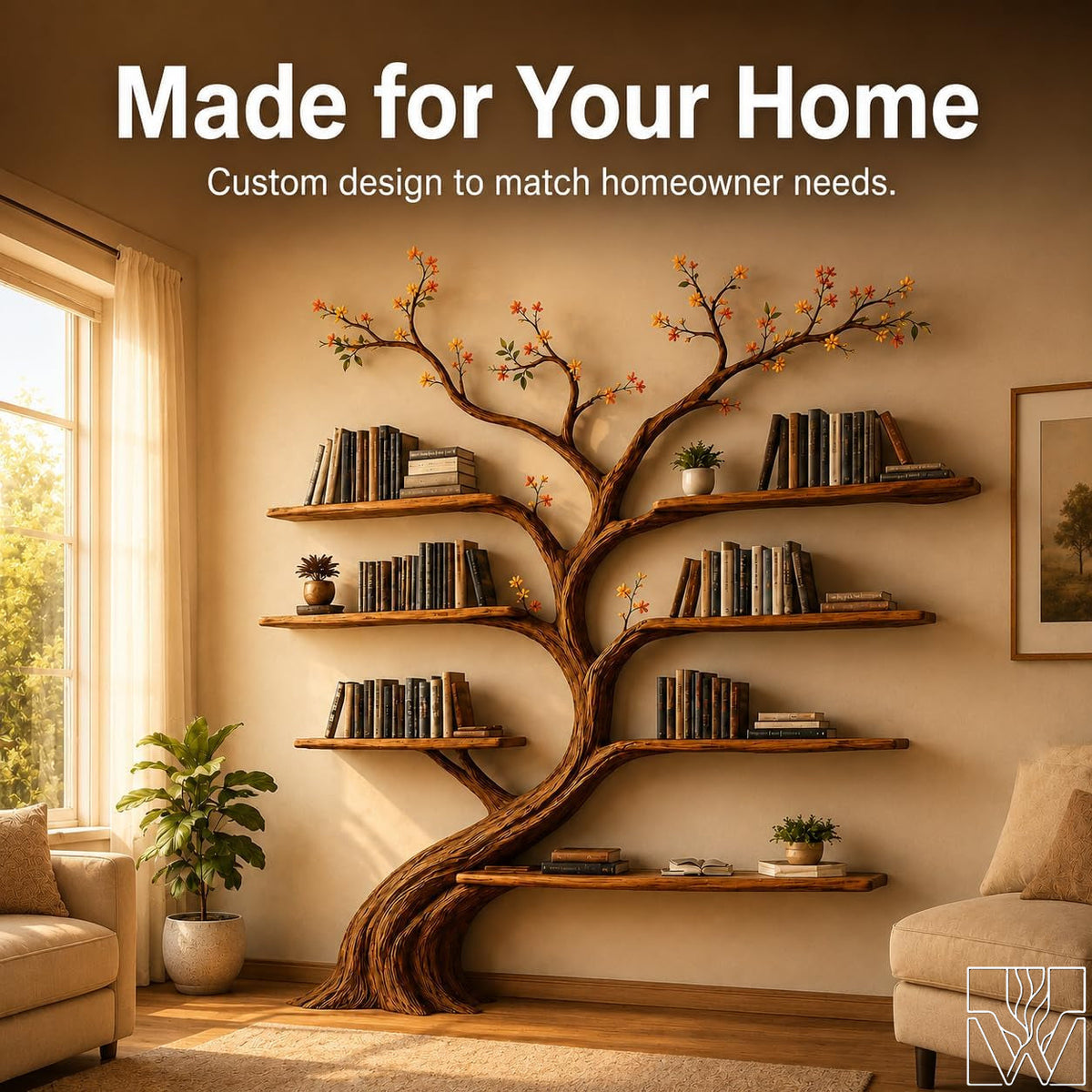 Handcrafted Natural Wood Tree Branch Display Shelf