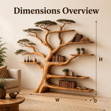 Rustic Live Edge Tree Branch Bookshelf with Leaves