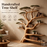 Rustic Live Edge Tree Branch Bookshelf with Leaves