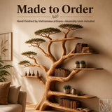 Rustic Live Edge Tree Branch Bookshelf with Leaves